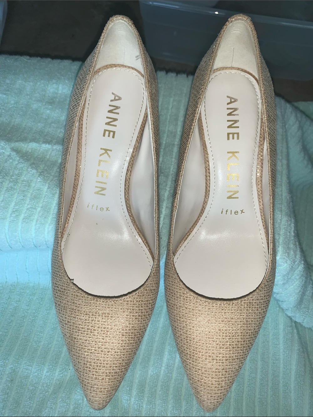 Anne Klein Beige Pointed-Toe Fabric Pumps